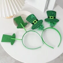 1個聖帕特裡克節羽毛和亮片發帶,帶有幸運草吊飾和綠色迷你帽子,適用於愛爾蘭派對 - 黑色 - 查看 10