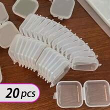 20入組透明方形盒子,文具收納盒,耳塞盒,迷你鉸鏈蓋方形容器,適用於文具,配件,耳塞等 - 無色 - 查看 1