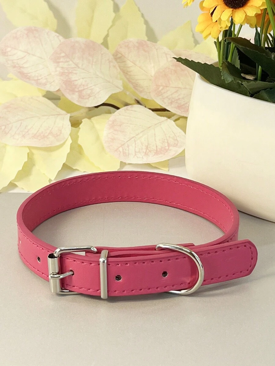 Pet Supplies For Medium And Small Dogs, Punk Style Pu Leather Multicolor Dog Collar - Hot Pink - View 1