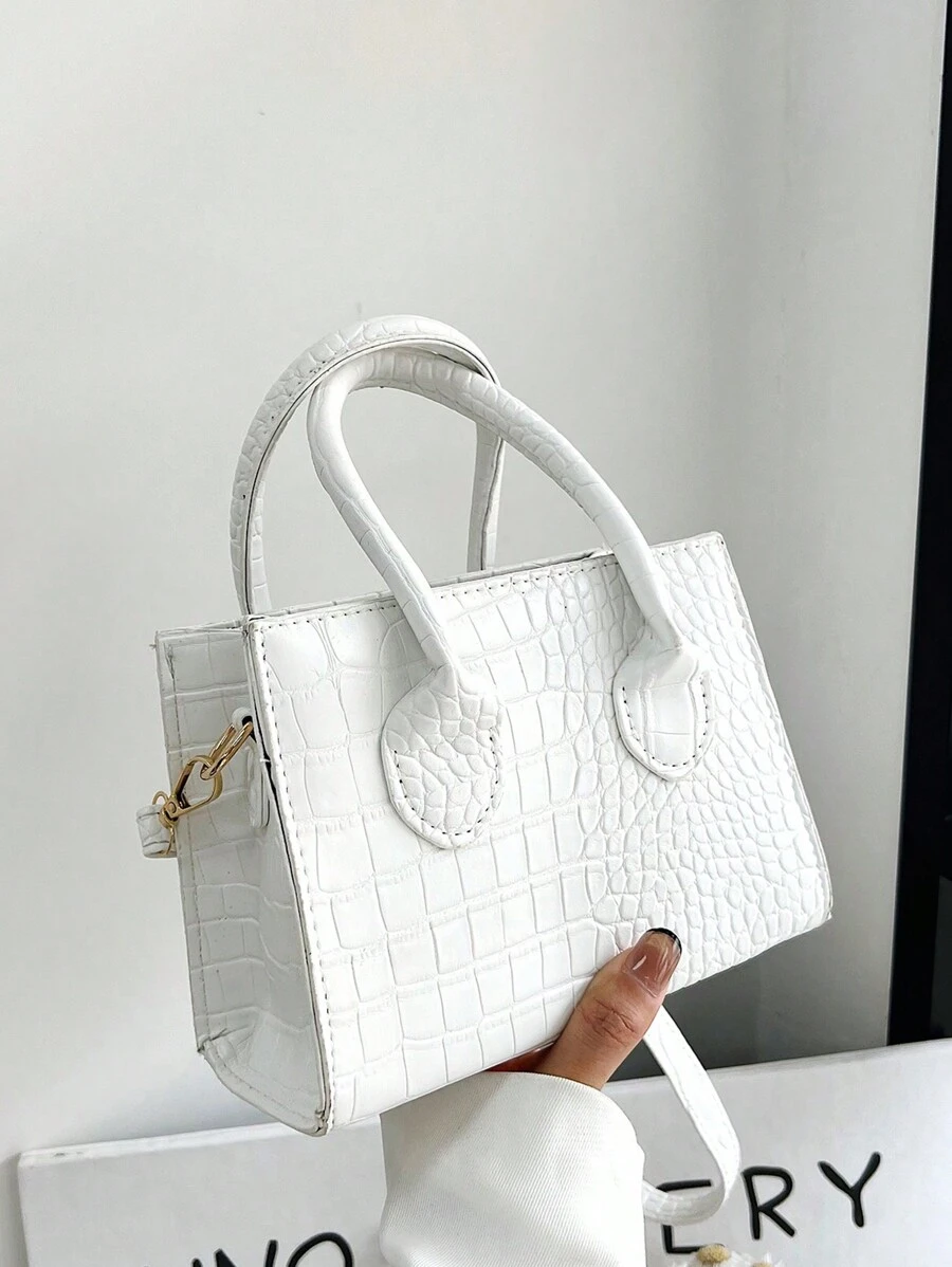 Mới Thời trang Của phụ nữ Túi xách tay , Textured đá Thiết kế Nhỏ bé Túi Vuông , Cá sấu Vai Cái túi Với Dây đeo có thể điều chỉnh , Hoàn hảo Đối với Đi du lịch Và Mua sắm - trắng - Xem 1