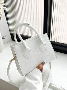 Mới Thời trang Của phụ nữ Túi xách tay , Textured đá Thiết kế Nhỏ bé Túi Vuông , Cá sấu Vai Cái túi Với Dây đeo có thể điều chỉnh , Hoàn hảo Đối với Đi du lịch Và Mua sắm - trắng - Xem 3