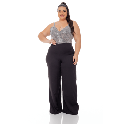 Macacão Pantalona De Alcinha E Detalhe Paetê Plus Size Festa G1 G2 G3