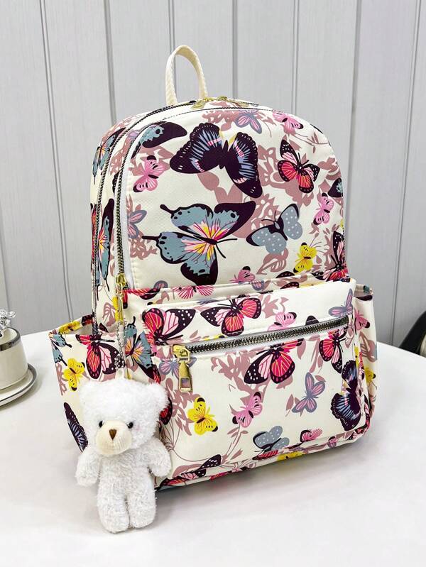 1pc Colorful Butterfly Printed,Fashionable And Versatile Casual Sports Shoulder Bag,Suitable For Girls' Campus,Travel And Leisure,Tready Backpack,Bag For School,Bag School,School Bag,Portable,Laptop Compartment,Large Capacity,For Teen Girls Women College Students,College,Middle School,High School,Outdoors,Travel,Outings,Elementary School,Office, Butterfly Bag, Fashion Bookbag With Pencil Pouch
