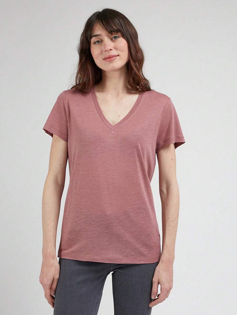 Lee V Neck Tee In Dark Mauve Women Clothes - Pink - View 1