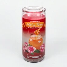 Veladora, Vela, Miel y Rosas, Aromática, 14 Días Esoterismo, Intención de alejar los obstáculos que se interponen en la felicidad de pareja o familia - Rojo - Ver 8
