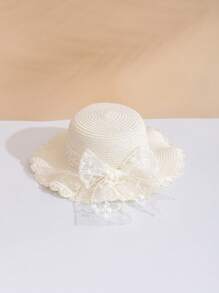 1pc Children's Foldable Sun Hat For Summer, Beach, And Princess Style - White - View 3