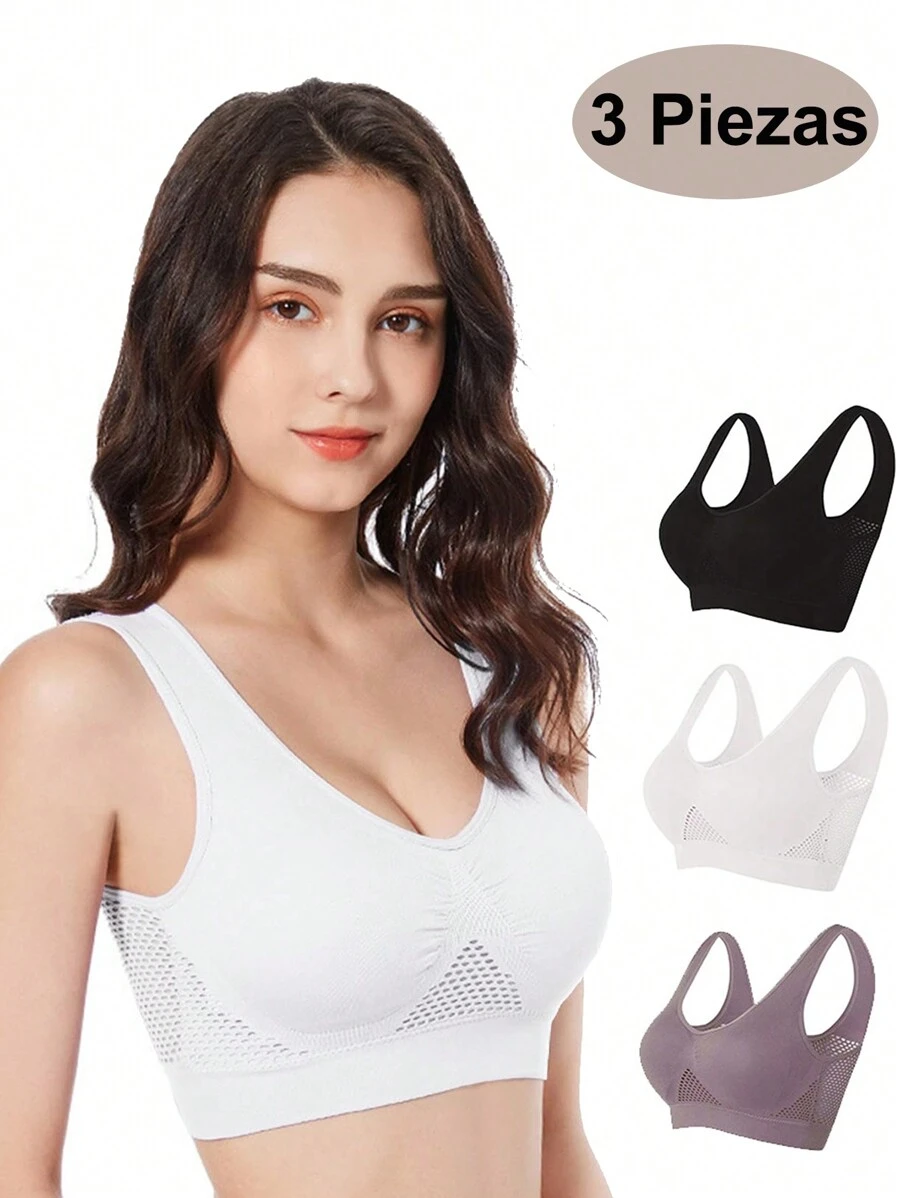 3 Piezas Sujetador Deportivo, Lenceria sin Varillas, Brasier Deportivo, Push Up sin Varilla, Sujetador Yoga, Top Deportivo Mujer, Brasier sin Varilla, Brasier Yoga