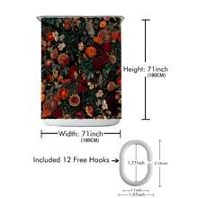 1入復古花卉印花防水淋浴簾,附12個塑料掛鉤,可機洗,浴室分隔器,浴缸簾,浴室裝飾窗簾 - 彩色 - 查看 2