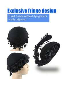 男士复古流苏头带、扭纹头巾、帽子、个性护发扭尾帽万圣节 - 黑色 - 查看 7