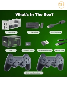 XH Consola de Juegos M8 Retro Inalámbrica 64G,más de 10000 Juegos Integrados, Salida  TV Videojuegos, con Controladores Inalámbricos Duales de 2.4 G - Multicolor - Ver 2