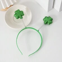 1個聖帕特裡克節羽毛和亮片發帶,帶有幸運草吊飾和綠色迷你帽子,適用於愛爾蘭派對 - 黑色 - 查看 5