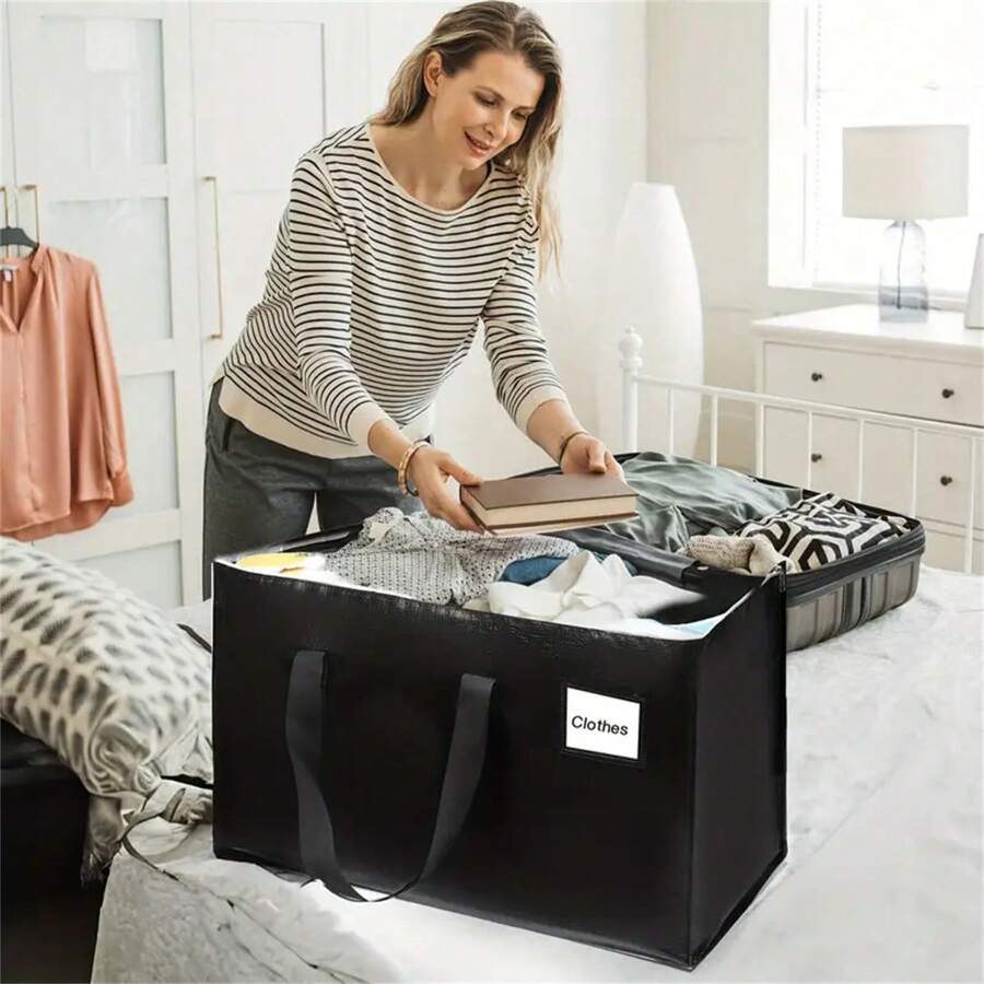 4pcs Heavy Duty Moving Box With Large Storage Bag And Zipper, Used For Transport, Storage, And Clothes/Blankets - Black - View 1