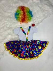 Disfraz de Payasita Niña con Leotardo Falda Tirantes Moño y Peluca - Azul - Ver 2