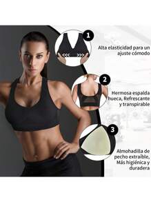 3 Piezas Sujetador Deportivo, Lenceria sin Varillas, Brasier Deportivo, Push Up sin Varilla, Sujetador Yoga, Top Deportivo Mujer, Brasier sin Varilla, Brasier Yoga - Negro - Ver 8