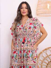 VESTIDO LONGO SEDA INDIANA FLORAL - Rosa Bebê - Visão 1