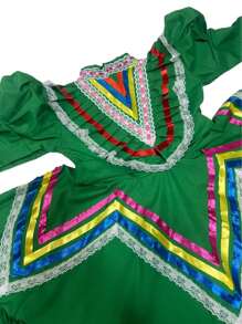 Vestido Típico Mexicano Jalisco Para NIñas - Verde - Ver 3