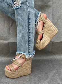 SHEIN CUÑAS ALPARGATAS MUJER YUTE SANDALIAS ZAPATOS - Camel - Ver 2