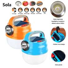 Lanterna Solar Lâmpada De Acampamento Holofote Emergência Multifuncional 6 Leds Luz Frontal E Lateral HBV70 - Azul - Visão 5