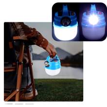 Lanterna Solar Lâmpada De Acampamento Holofote Emergência Multifuncional 6 Leds Luz Frontal E Lateral HBV70 - Azul - Visão 2