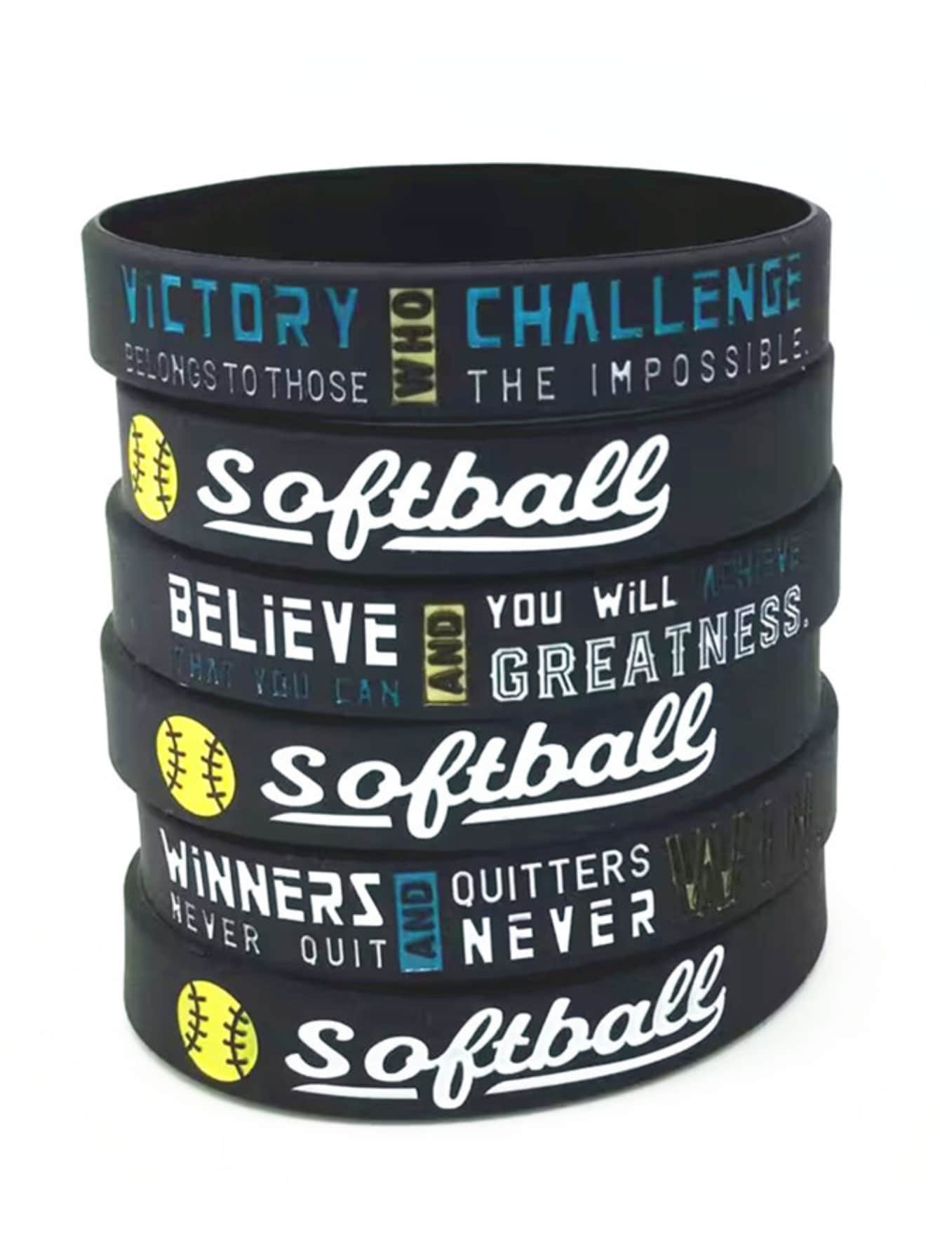 1 件/3 件壘球贏得勝利相信橡膠矽膠手環腕帶 - 黑色 - 查看 1