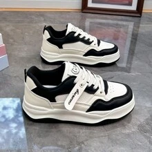 女士春季新款韓國風格INS潮流粗跟鞋，適用於學生休閒穿著，春秋季 - 黑色 - 查看 4