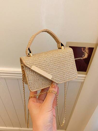 Bolso de hombro/de mano cuadrado con mini cadena como asa para mujer