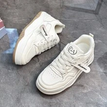 女士春季新款白色鞋子，韓版Ins風格厚底平台鞋，適用於春秋季節休閒鞋 - 米色 - 查看 5