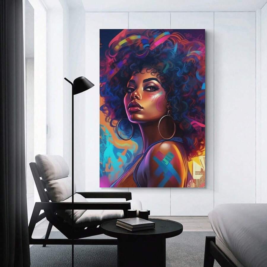 1pc Canvas Wall Art Graffiti Art Women Poster African Black Art Poster Home Bedroom Shop Decoration No Frame - A - View 1