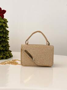 女士迷你链条手柄斜挎方形包单肩包/手提包 - 金色 - 查看 7