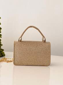 女士迷你链条手柄斜挎方形包单肩包/手提包 - 金色 - 查看 5