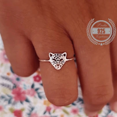 BAILARINA DE PRATA Anel de Prata 925 Legítima Pantera Onça Certificado de Garantia Feminino