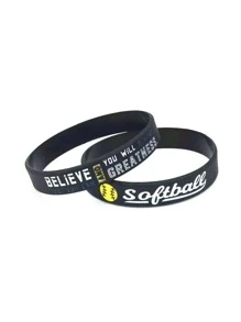 1 件/3 件壘球贏得勝利相信橡膠矽膠手環腕帶 - 黑色 - 查看 7