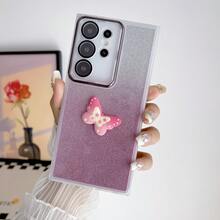 1 Cái Mới Chống Lỗ Chính Xác Màu Trắng Với Khung Mạ Điện Bảo Vệ Ống Kính + Trang Trí Hình Con Bướm Lấp Lánh Vỏ Mềm Tpu Hai Tông Màu Tương Thích Với Apple, Samsung, Xiaomi, Oppo, Vivo Và Các Mẫu Điện Thoại Khác - trắng - Xem 2