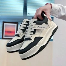 女士春季新款韓國風格INS潮流粗跟鞋，適用於學生休閒穿著，春秋季 - 黑色 - 查看 6