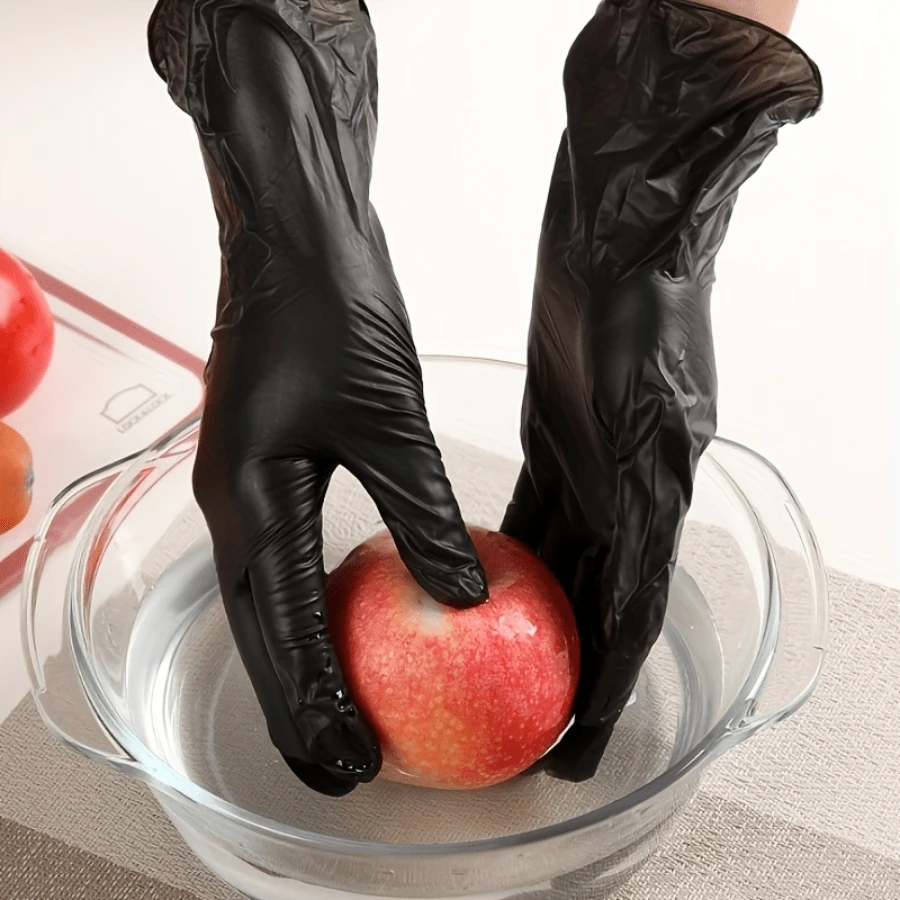 50 Pairs Disposable Nitrile Gloves, Flexible Rubber Kitchen Gloves - Black - View 1