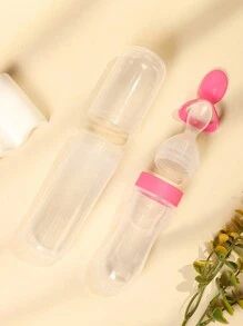 1pc 90ml Baby Milk Bottle Baby Food Feeder With Silicone Spoon, Perfect For Daily Or Outdoor Use, Comes With A Storage Box For Dustproof And Hygiene, Packed In Pp Box