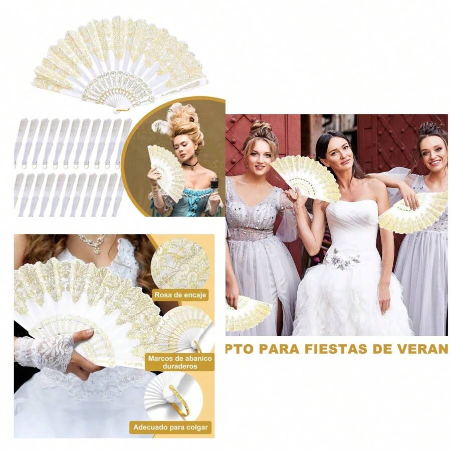 50 Pcs Cloth And Plastic Fans Wedding Party Favor - 白色 - 查看 1