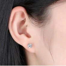 2 chiếc khuyên tai đơn giản 6MM Chân xương tai nhỏ có bốn móng vuốt Bộ bông tai nam và nữ đính đá Zirconia, thích hợp cho bạn gái, bạn trai, mẹ, con gái, món quà đeo hàng ngày. - Bạc - Xem 4