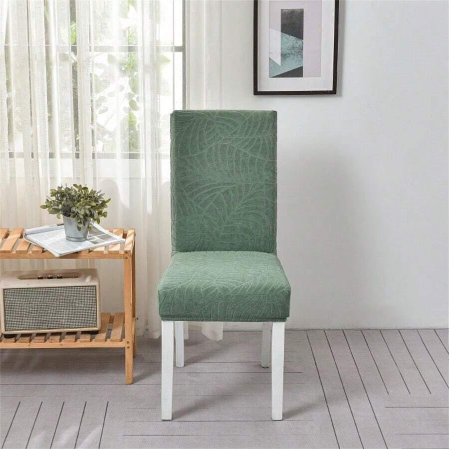 1個新款式織花布葉子設計椅套,防濺水,防塵,防壓,彈性保護器,適用於辦公室,家庭,客廳椅子,四季通用 - 綠色 - 查看 1