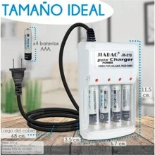 Cargador de batería con 4 pilas AAA recargables, luz indicadora LED, protección inteligente, perfecto para controles remotos y juguetes. - Blanco - Ver 3