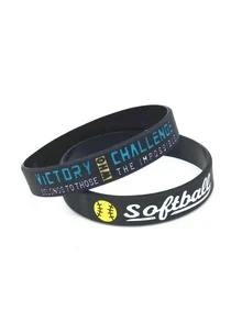 1 件/3 件壘球贏得勝利相信橡膠矽膠手環腕帶 - 黑色 - 查看 3