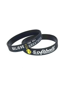 1 件/3 件壘球贏得勝利相信橡膠矽膠手環腕帶 - 黑色 - 查看 2