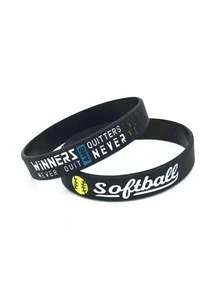 1 件/3 件壘球贏得勝利相信橡膠矽膠手環腕帶 - 黑色 - 查看 4