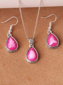 Fuchsia Necklace Earring Set, Classic Designs, Multiple Options Available For Women - Hot Pink - View 2