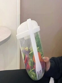 1 Pezzo Tazza Agitatore Per Insalata Ovale Sana E Portatile Da 500ml Con Forchetta E Portaspiccioli - Leggero, Lavaggio A Mano - Perfetto Per Picnic, Pranzo E Colazione