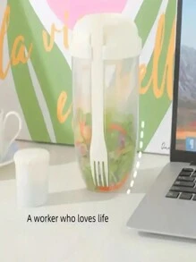 1 Pezzo Tazza Agitatore Per Insalata Ovale Sana E Portatile Da 500ml Con Forchetta E Portaspiccioli - Leggero, Lavaggio A Mano - Perfetto Per Picnic, Pranzo E Colazione