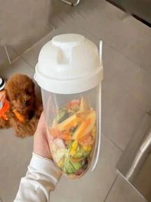 1 Pezzo Tazza Agitatore Per Insalata Ovale Sana E Portatile Da 500ml Con Forchetta E Portaspiccioli - Leggero, Lavaggio A Mano - Perfetto Per Picnic, Pranzo E Colazione