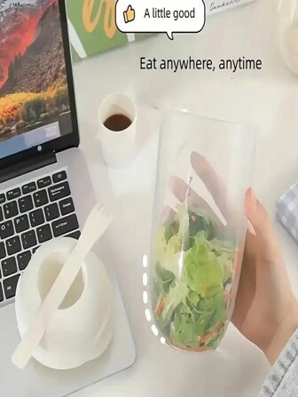 1pc Healthy And Portable 500ml Ellipse Salad Shaker Cup With Fork And Seasoning Rack - Light Weight, Hand Wash Only - Perfect For Picnic, Lunch And Breakfast