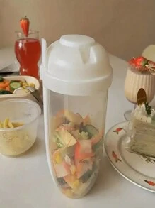 1 Pezzo Tazza Agitatore Per Insalata Ovale Sana E Portatile Da 500ml Con Forchetta E Portaspiccioli - Leggero, Lavaggio A Mano - Perfetto Per Picnic, Pranzo E Colazione