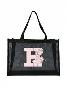 1 件女士欧美风格、镂空、户外收纳袋、手提袋、时尚、适合、适合学校、适合、简单纯色适合学生的学校用品、轻便、大容量、便携式网状沙滩包、非常适合家庭旅行、度假、假日、海滩、露营和徒步旅行、最适合海滩氛围的女士包 - 黑色 - 查看 17